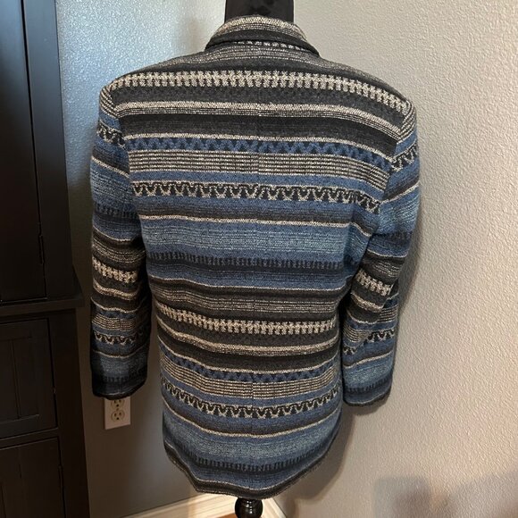 Vintage Sarah Morgan Blazer Jacket Womens M Blue Black Striped Wool Blend Retro - Picture 4 of 7